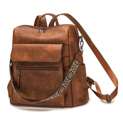 HONGLONG PU Leather Backpack Purse for Women Large Fashion Designer Travel Backpack Ladies Shoulder Bag - Brown