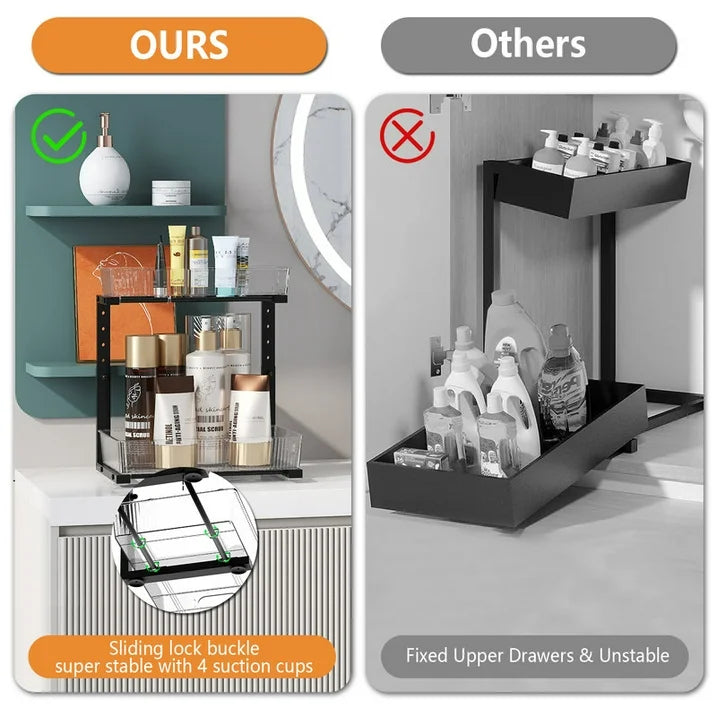 WERSEON 2 Pack Acrylic Under Sink Organizer, 2-Tier Pull Out Bathroom Storage Organizer, Adjuatable Storage Shelf for Pantry Kitchen