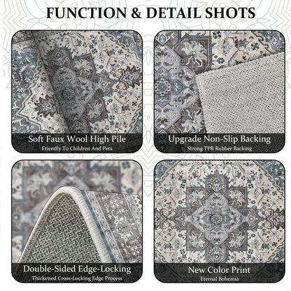 TECHVIDA Kitchen Rugs 3 Piece Set,Non Slip Machine Washable Kitchen Mats,Boho Vintage Abstract Kitchen Carpet for Farmhouse Living Room Hallway
