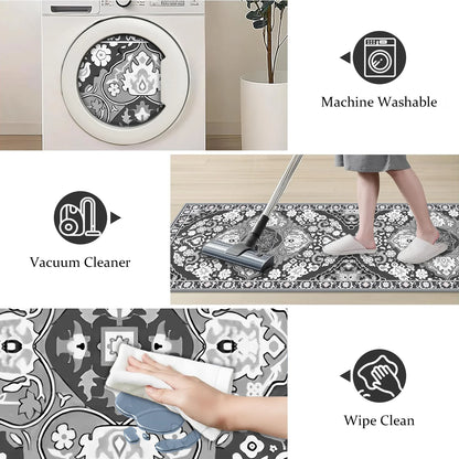 TECHVIDA Kitchen Rug Set 3 Piece,Non Slip Machine Washable Kitchen Mats,Boho Farmhouse Hallway Doormat for Home Decor