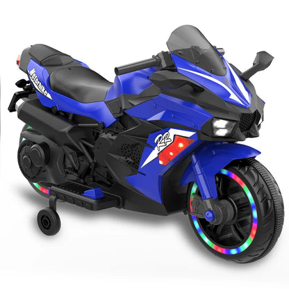 NH 12V Ride on Toys for Kids, Motorcycle with Training Wheels, Electric Motorcycle with Music, Bluetooth, Lights, Blue