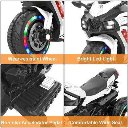 Cheelom Battery Powered Electric Vehicle for Kids, 12V Kids Motorcycle with 3 Wheels, LED Lights, White