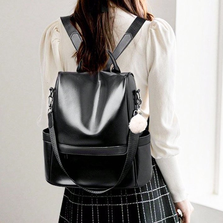 HONGLONG Womens Backpack Purse, Casual PU Leather School Backpack for Women, Fashion Anti-Theft Backpack Convertiable Travel Shoulder Bag Black