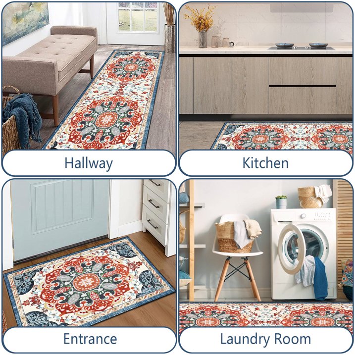 FoxHouse Kitchen Rugs Sets 3 Piece with Runner Non Slip Kitchen Mats for Floor Washable Bohemian Runner Rug,Floor Mat Carpet for Hallway Laundry Room Door