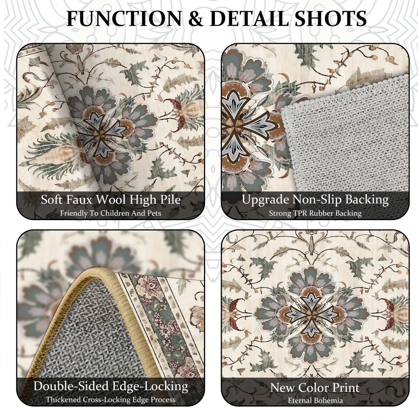 TECHVIDA Kitchen Rugs 3 Piece Set,Non Slip Machine Washable Kitchen Mats,Boho Vintage Abstract Kitchen Carpet for Farmhouse Living Room Hallway
