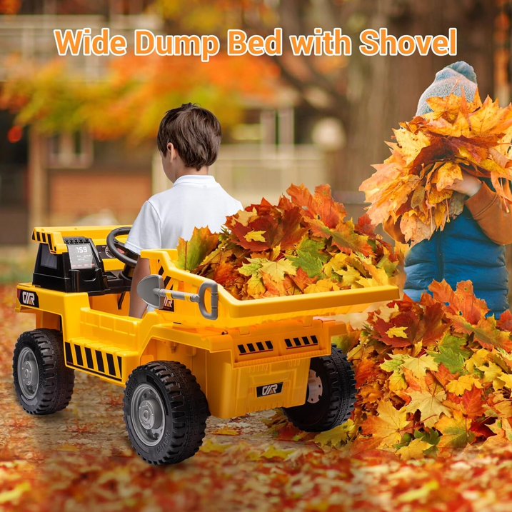 HNH 12V Battery Kids Ride on Dump Truck,Electric Car for Kids, Ride on Construction Vehicle Toy with Electric Dump Bed ,Extra Shovel