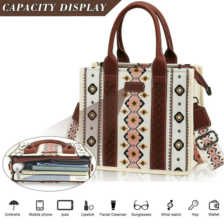 HONGLONG Western Handbag for Women,Vintage Women's Shoulder Bags Purse,Ladies Travel Tote Bags Boho Style-Beige