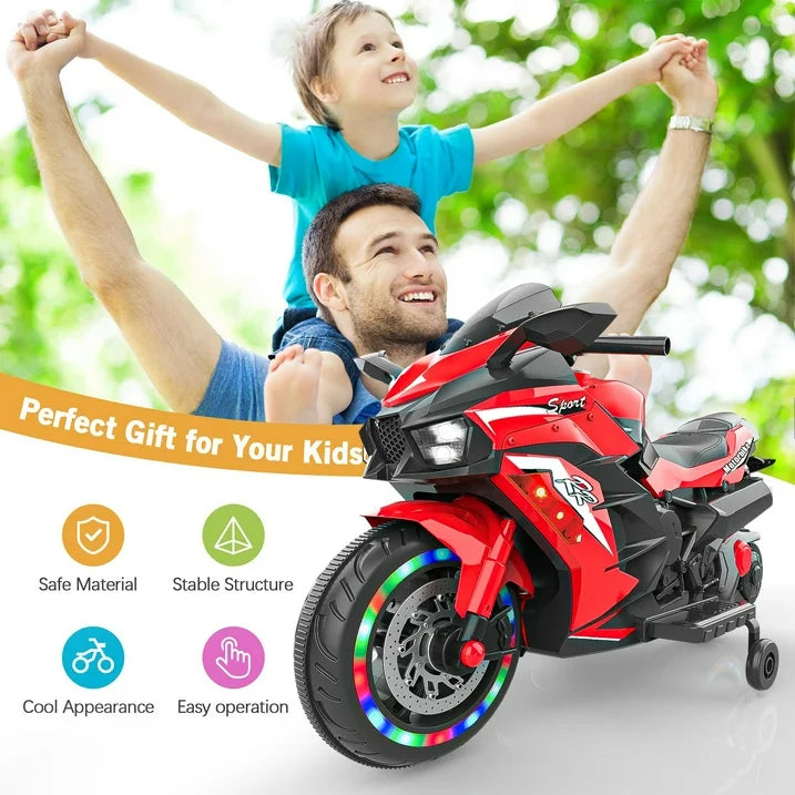 Cheelom Kids Motorcycle,12V Ride on Motorcycle Kids Toys, Children Electric Motorcycle with Hand Racing, PU Seat, Red