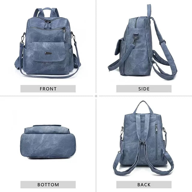 HONGLONG Leather Purse Backpack for Women, Travel Handbag Backpack Purse Shoulder Bags Blue