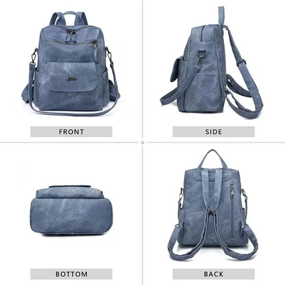 HONGLONG Leather Purse Backpack for Women, Travel Handbag Backpack Purse Shoulder Bags Blue