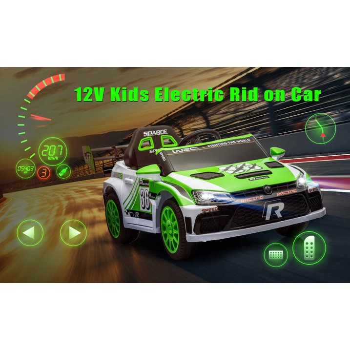 12V Kids Ride on Car Kids Electric Vehicle Toy, Battery Powered Toy Car w/Remote Control, 2 Speed, Bluetooth, LED Light, Ride On Race Toy, Green