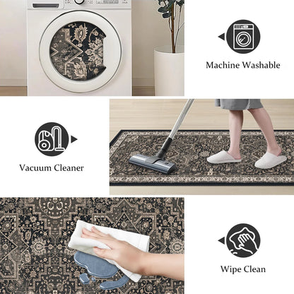 TECHVIDA Kitchen Rugs 4 Piece Set,Non Slip Machine Washable Kitchen Mats,Boho Vintage Abstract Kitchen Carpet for Farmhouse Living Room Hallway