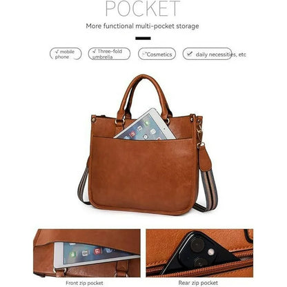 HONGLONG Leather Travel Handbags for Women Crossbody Purse with Strap Zipped Pockets Handbag Shoulder Bag Brown