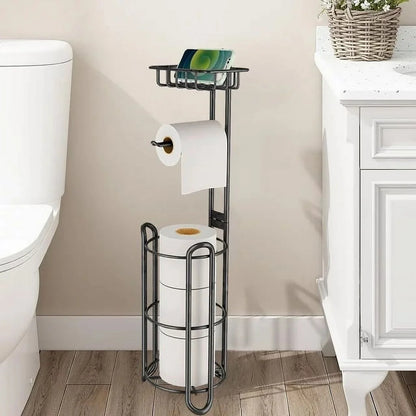 WERSEON Toilet Paper Holders Stand with Shelf, Free-Standing Toilet Tissue Paper Stand, Stainless Steel Toilet Storage Shelf for Bathroom