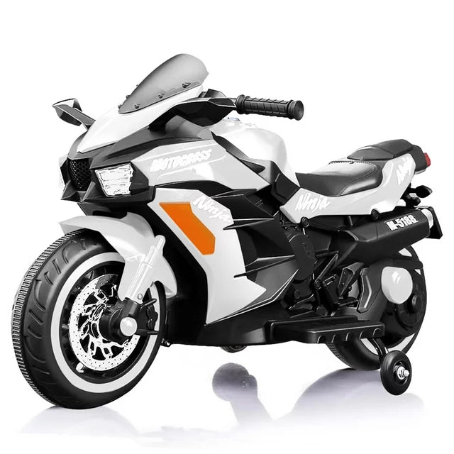 Spoway 12V Kids Ride on Motorcycle,Kids Electric Battery Powered Motorcycle 3-6 Years, Children Motorbike with Light Wheel and PU Seat-White