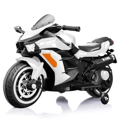 Spoway 12V Kids Ride on Motorcycle,Kids Electric Battery Powered Motorcycle 3-6 Years, Children Motorbike with Light Wheel and PU Seat-White