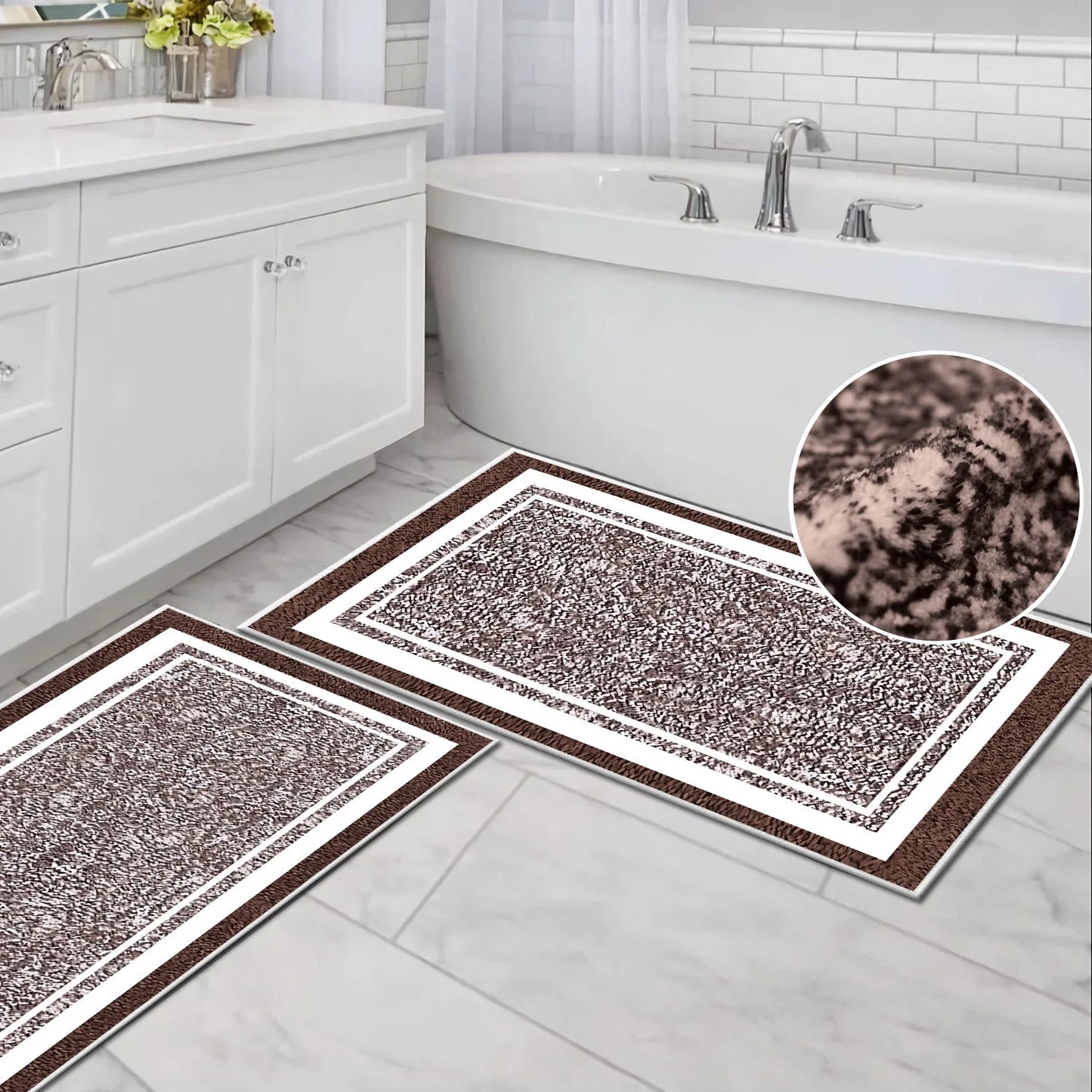 TECHVIDA Bathroom Rugs 3pcs Set,Non-Slip Ultra Soft Bath Rugs,Machine Washable,Water Absorbent,Dark Brown