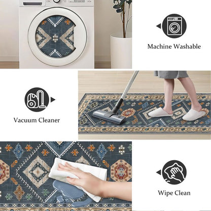 TECHVIDA 2'x6' Hallway Runner Rug Boho,Non Slip Machine Washable Rugs for Hallway Kitchen,Dark Blue