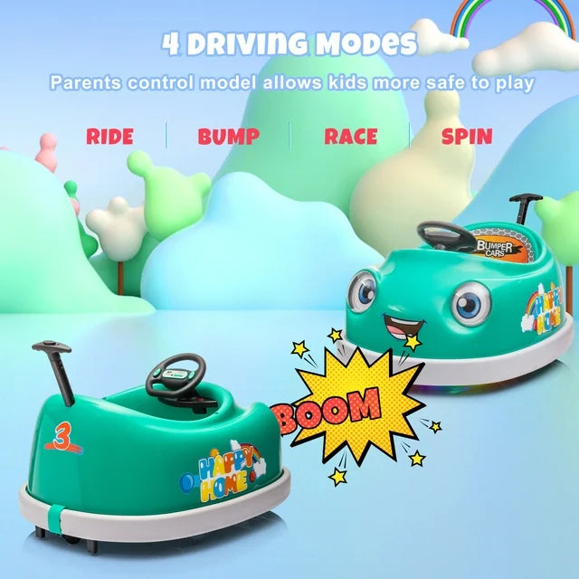 HNH 12V 3 in 1 Kids Bumper Car with Remote Control Ride on Push Car with Dinner Plate, Rocking Horse Mode