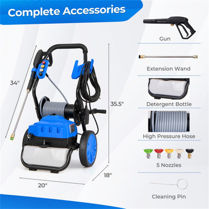 Cheelom Pressure Washer Gas Powered 120V 2300PSI High Pressure Washer with Wheels 5 Nozzle, Soap Tank, Spray Gun,Blue