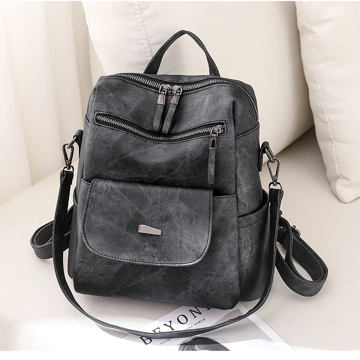 HONGLONG PU Leather Backpack Purse for Women Casual Handbag Ladies Shoulder Bags Black