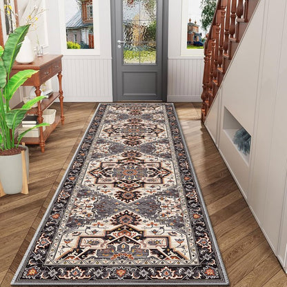 TECHVIDA 2'x6' Hallway Runner Rug Boho,Non Slip Machine Washable Rugs for Hallway Kitchen,Brownish Black