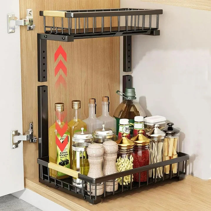 WERSEON Under Sink Organizer Rack, 2 Tier Pull Out Cabinet Shelves, Slide Out Sink Shelf for Kitchen Bathroom Storage
