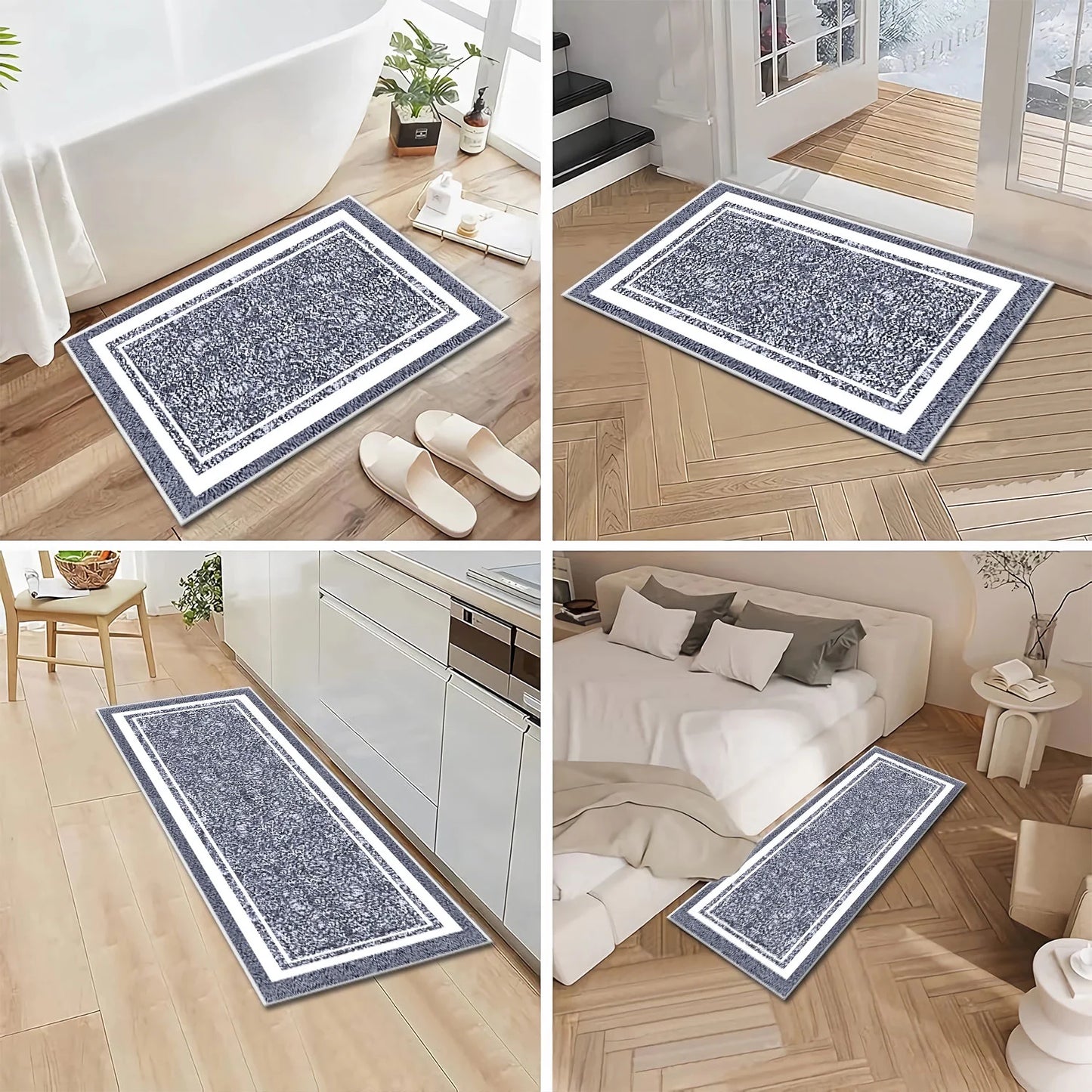 TECHVIDA Bathroom Rugs 3pcs Set,Non-Slip Ultra Soft Carpet,Bath Rugs,Water Absorbent,Machine Washable,Dark Grey