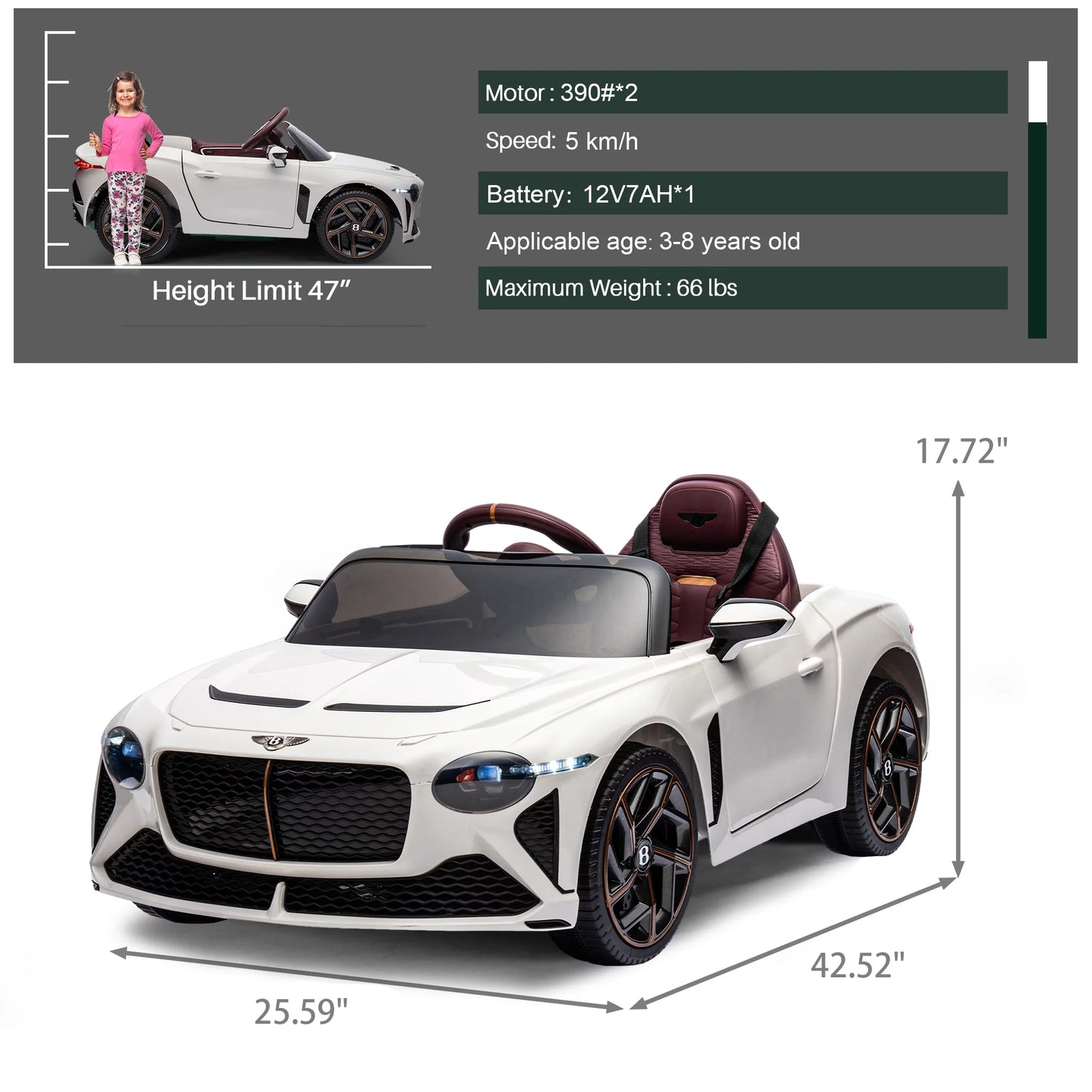 Licensed Bentley Mulsanne 12 V Kids Electric Ride on Cars Battery Powered Sports Car Toy, Parents Control