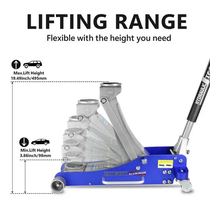 ELTPOWER 3.0 Ton Hydraulic Aluminum and Steel Racing Floor Jack with Dual Piston Quick Lift Pump Reinforced Lifting Arm
