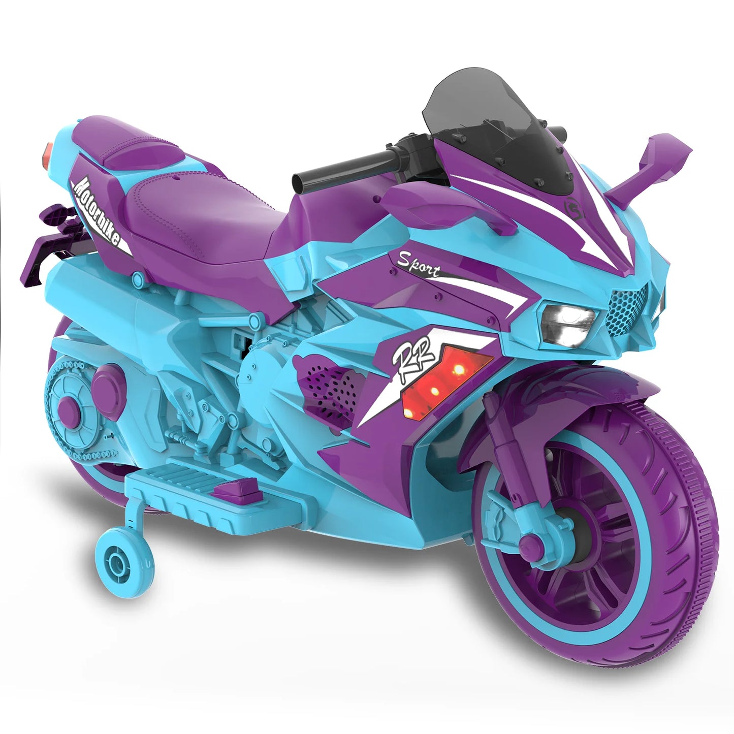 HNH 12V Ride on Motorcycle for Kids, Electric Motorcycle with Music, Bluetooth, Lights, Training Wheels