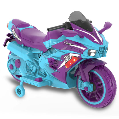HNH 12V Ride on Motorcycle for Kids, Electric Motorcycle with Music, Bluetooth, Lights, Training Wheels