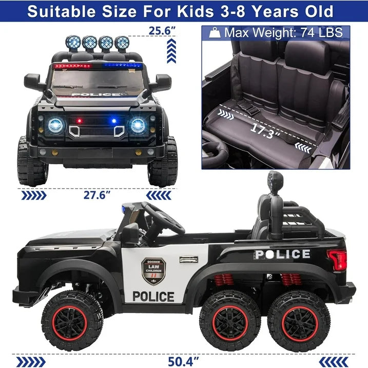 24V Electric Police Car for Kids 2 Seater, Ride on Toy for Big Kids with Remote Control, 400W Motors, 5mph Max Speed-Black