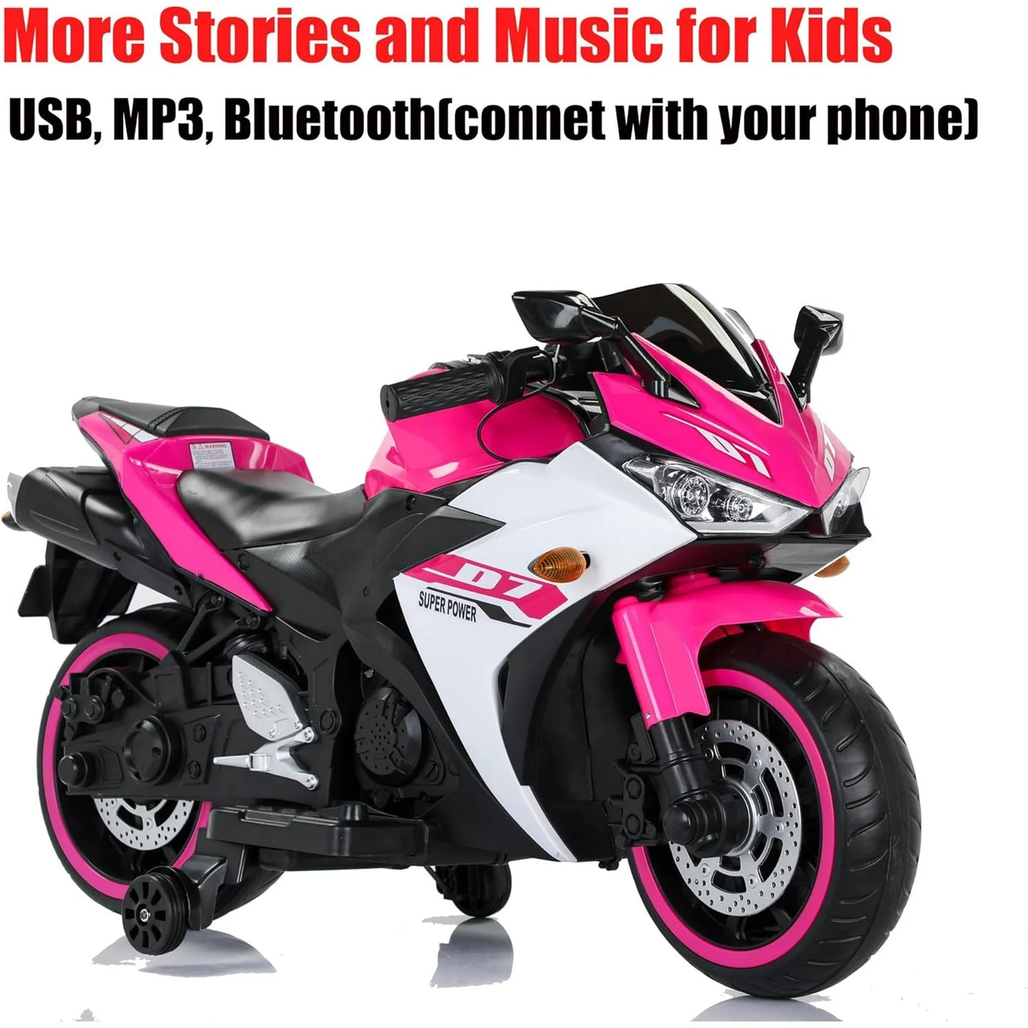 Kids Motorcycle Ride On Toy, Two Seats Battery Powered Ride On Bike, Electric Motorcycle for Kids Ages 3-8 Years, 4Mph Max, Christmas Toy Gifts,Pink