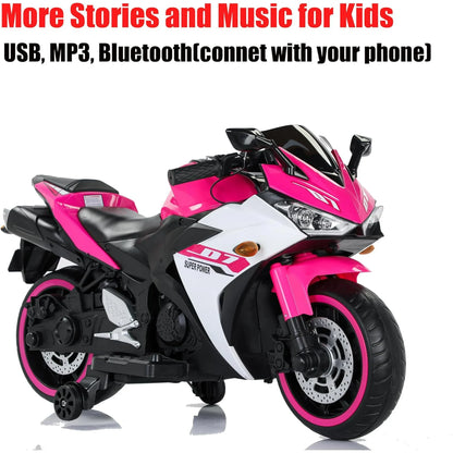Kids Motorcycle Ride On Toy, Two Seats Battery Powered Ride On Bike, Electric Motorcycle for Kids Ages 3-8 Years, 4Mph Max, Christmas Toy Gifts,Pink