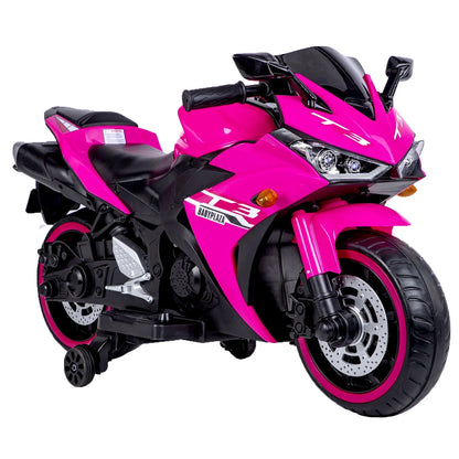 ZOGYMOZ Kids Motorcycle,12V Kids Electric Motorcycle with Training Wheels,Ride On Motorbike, Speed by Hand, Music Function, Max Load 88LB (Pink)
