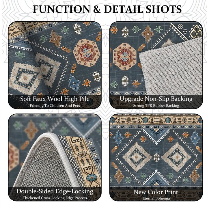 TECHVIDA 2'x6' Hallway Runner Rug Boho,Non Slip Machine Washable Rugs for Hallway Kitchen,Dark Blue