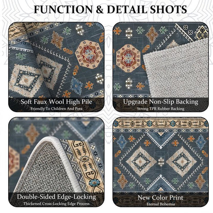 TECHVIDA 2'x6' Hallway Runner Rug Boho,Non Slip Machine Washable Rugs for Hallway Kitchen,Dark Blue