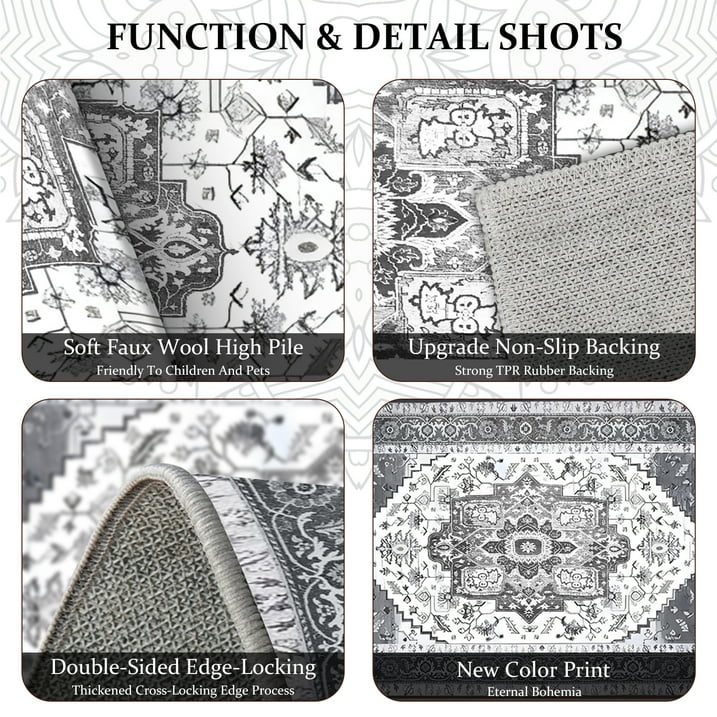 TECHVIDA Kitchen Rugs 4 Piece Set,Non Slip Machine Washable Kitchen Mats,Boho Vintage Abstract Kitchen Carpet for Farmhouse Living Room Hallway