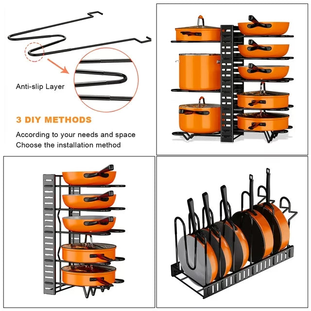 Werseon Pot and Pan Rack, Pot Rack Organizers, 2 Pack Kitchen Organization & Storage Rack, Adjustable Pot Lid Holders & Pan Rack