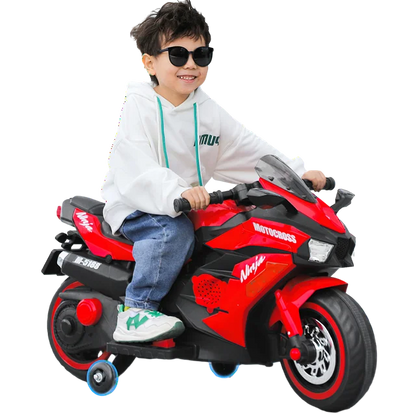Spoway 12V Kids Ride on Motorcycle, Electric Battery Powered Ride On Motorcycle 3-6 Years Boy Girls, Light Wheel and PU Seat, Bluetooth, Mp3-Red