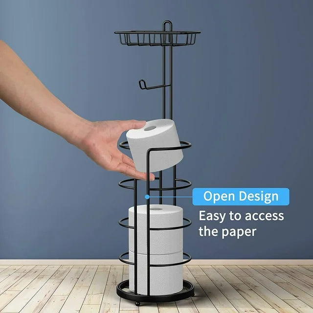 Techvida 2 Pack Toilet Paper Holder, Free Standing Toilet Roll Holder No Drilling, Bathroom Toilet Paper Stand with Shelf