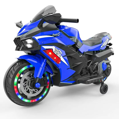 Werseon Kids Motorcycle, Ride on Motorcycle Toys Electric Motorcycle with LED Lights, 12V Motorcycle for 3-6 Year Kids, Blue