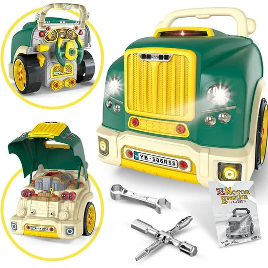 HNH Kids Truck Pretend Play Toy Set for 3-6, Kids Mechanic Repair Set, Big Large Car Builder Kit,Take Apart Motor Vehicle with Light Horn Alarm