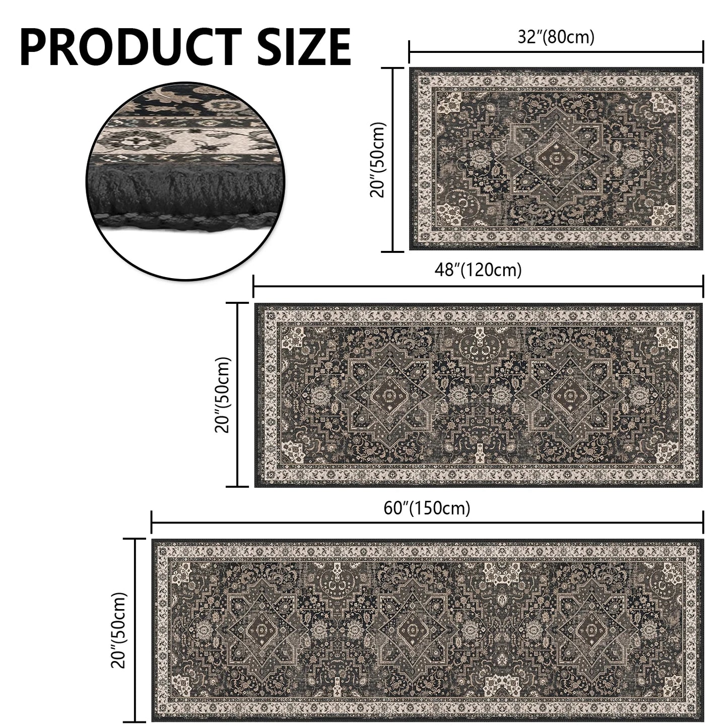 TECHVIDA Kitchen Rugs 3 Piece,Kitchen Mats for Floor, Non-Slip Machine Washable Rugs, Boho Farmhouse Hallway Doormat for Holiday