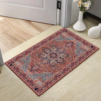 TECHVIDA Kitchen Rugs 3 Piece Set,Non Slip Machine Washable Kitchen Mats,Boho Vintage Abstract Kitchen Carpet for Farmhouse Living Room Hallway