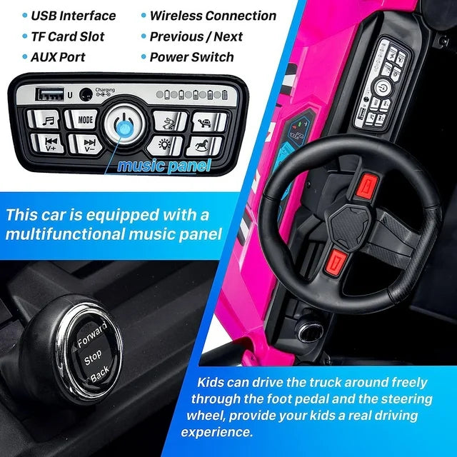 WUBEN 12V Kids Ride on Truck Car,Electric Off-Road UTV Vehicle with Parent Remote Control,4WD Electric Car for Kids with Spring Suspension,2 Speeds,Led Lights,Safety Belt,Bluetooth