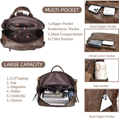 HONGLONG Womens Backpack Purse Leather Backpack Purse for Women Travel Fashion Backpack Designer Ladies Shoulder Bags, Coffee