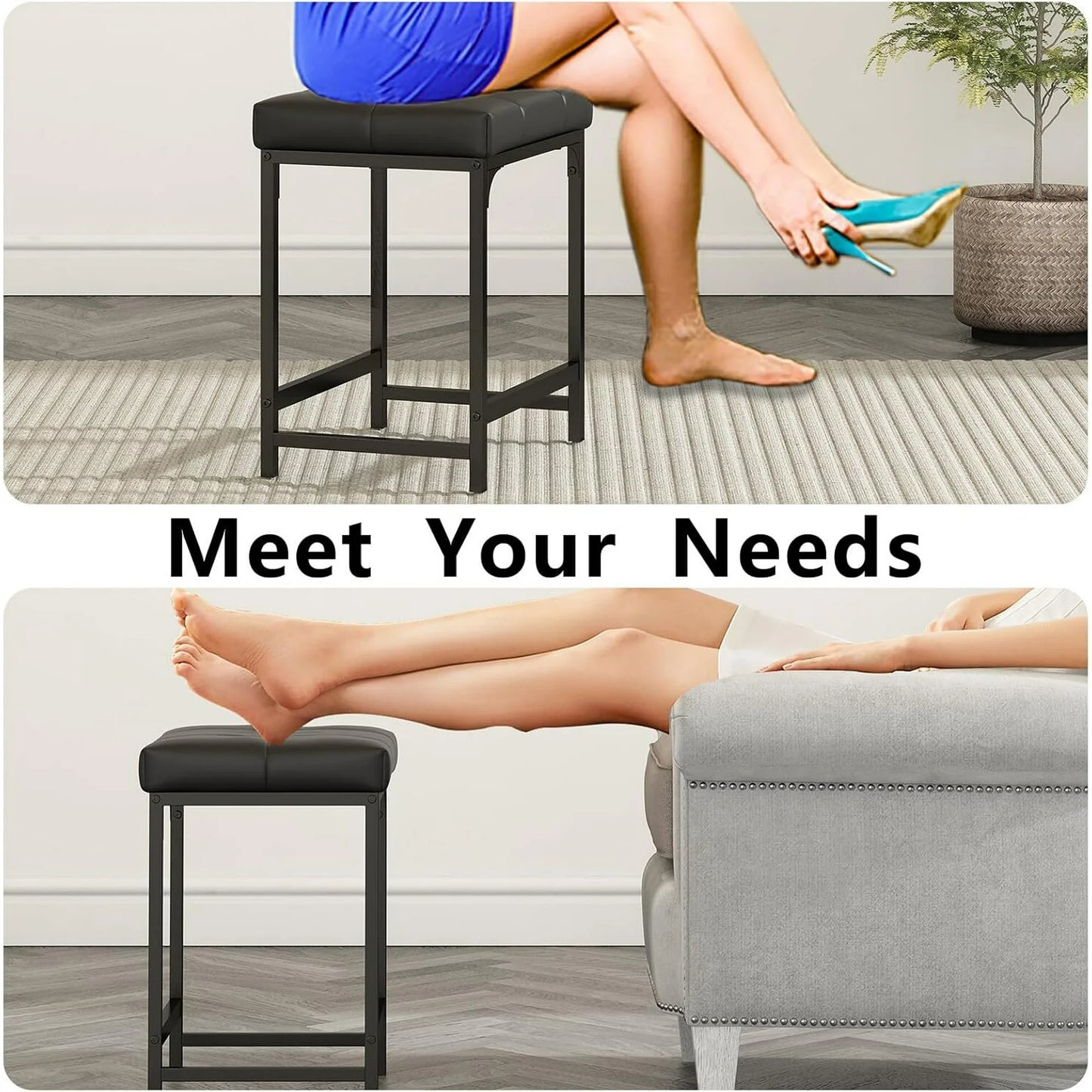 Cheelom Bar Stools,Modern Counter Height, 18 inch Kitchen Bar Stools with Metal Base, PU Leather Saddle Seats for Kitchen Island Bedroom，2Pack Black