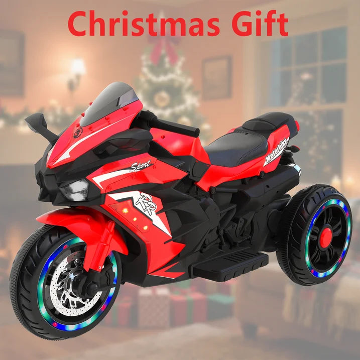 HNH 12V Kids Motorcycle, Electric Dirt Bike, 3 Wheel Powered Ride ons Toys with LED Lights, Bluetooth Music